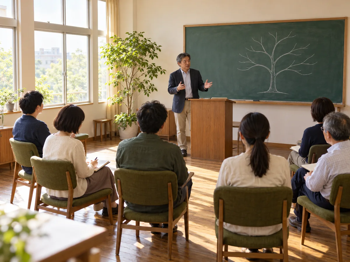 Illustrative classroom workshop with an instructor and adult learners